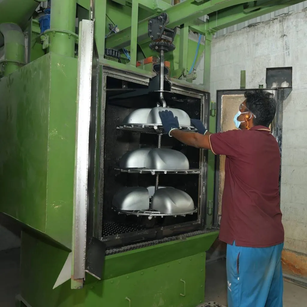 Castings loaded onto the rack for shot blasting