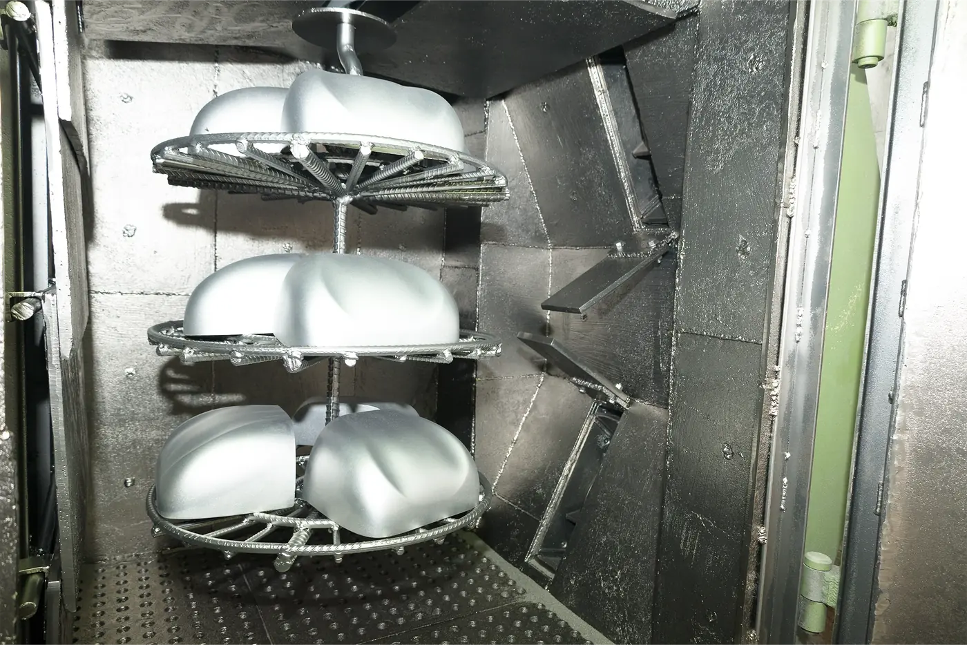Components racked inside the surface treatment plant