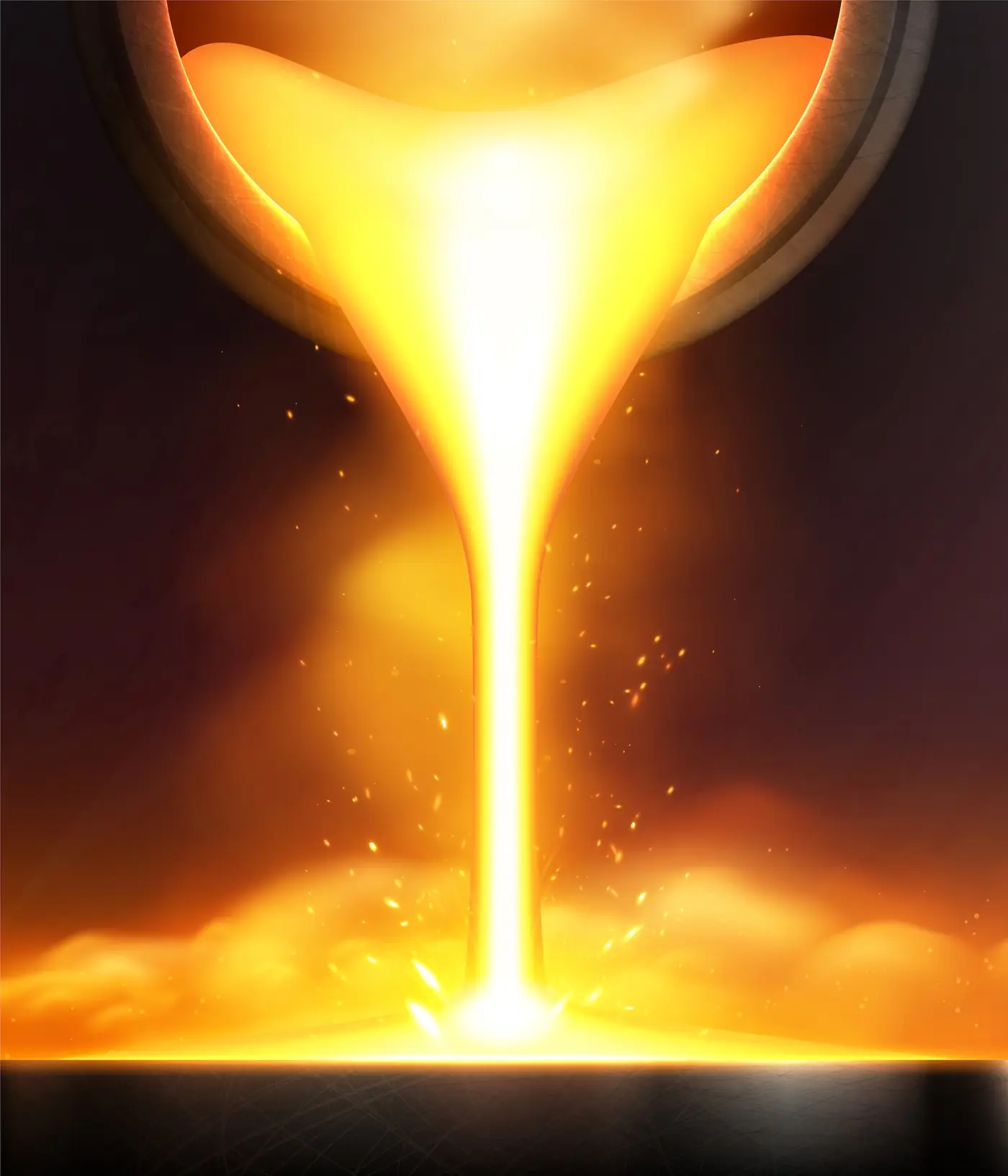 Molten aluminium poured from the holding furnace